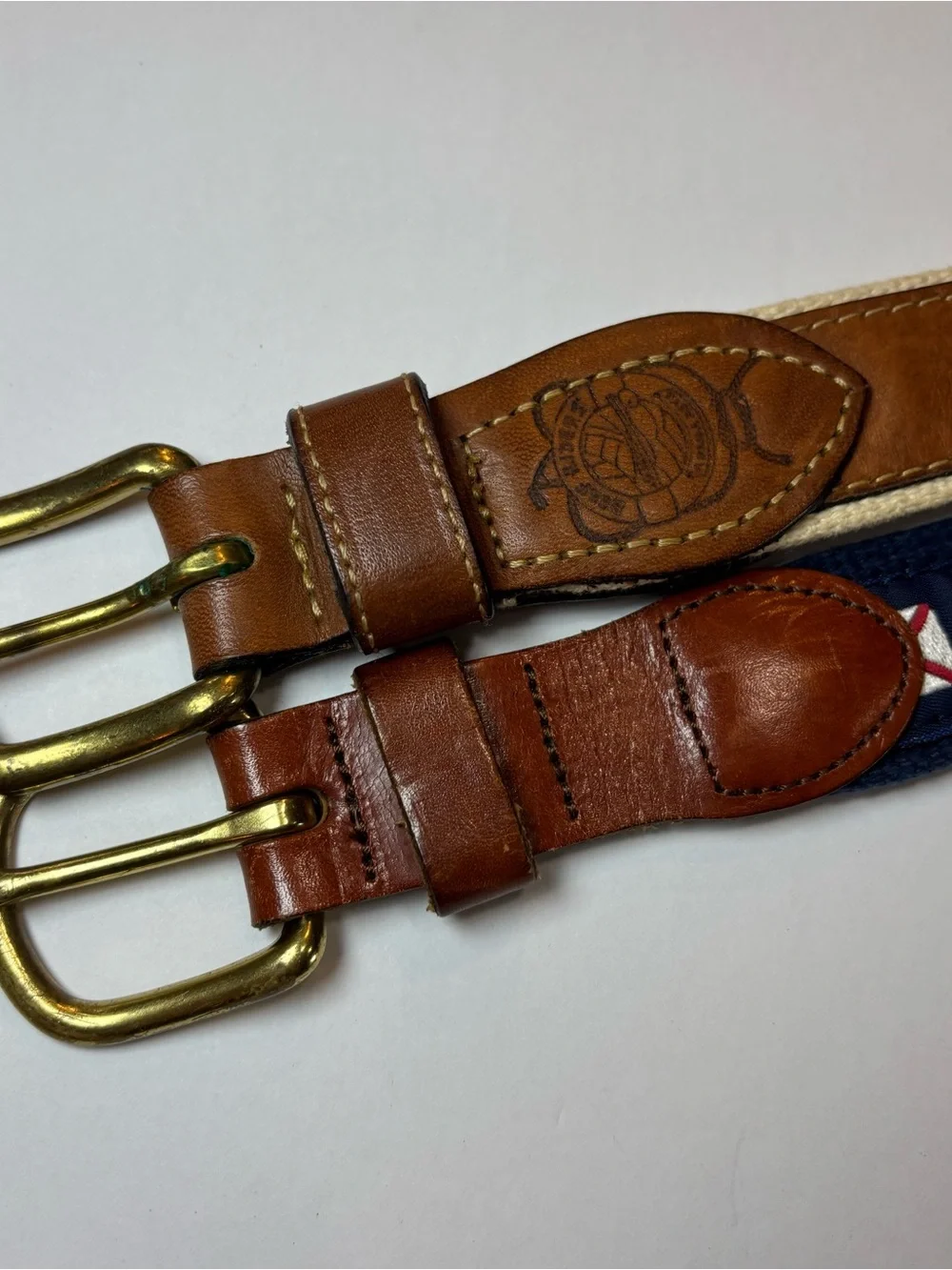 Men's Nautical Embroidered Flag Belt - Brown & Navy